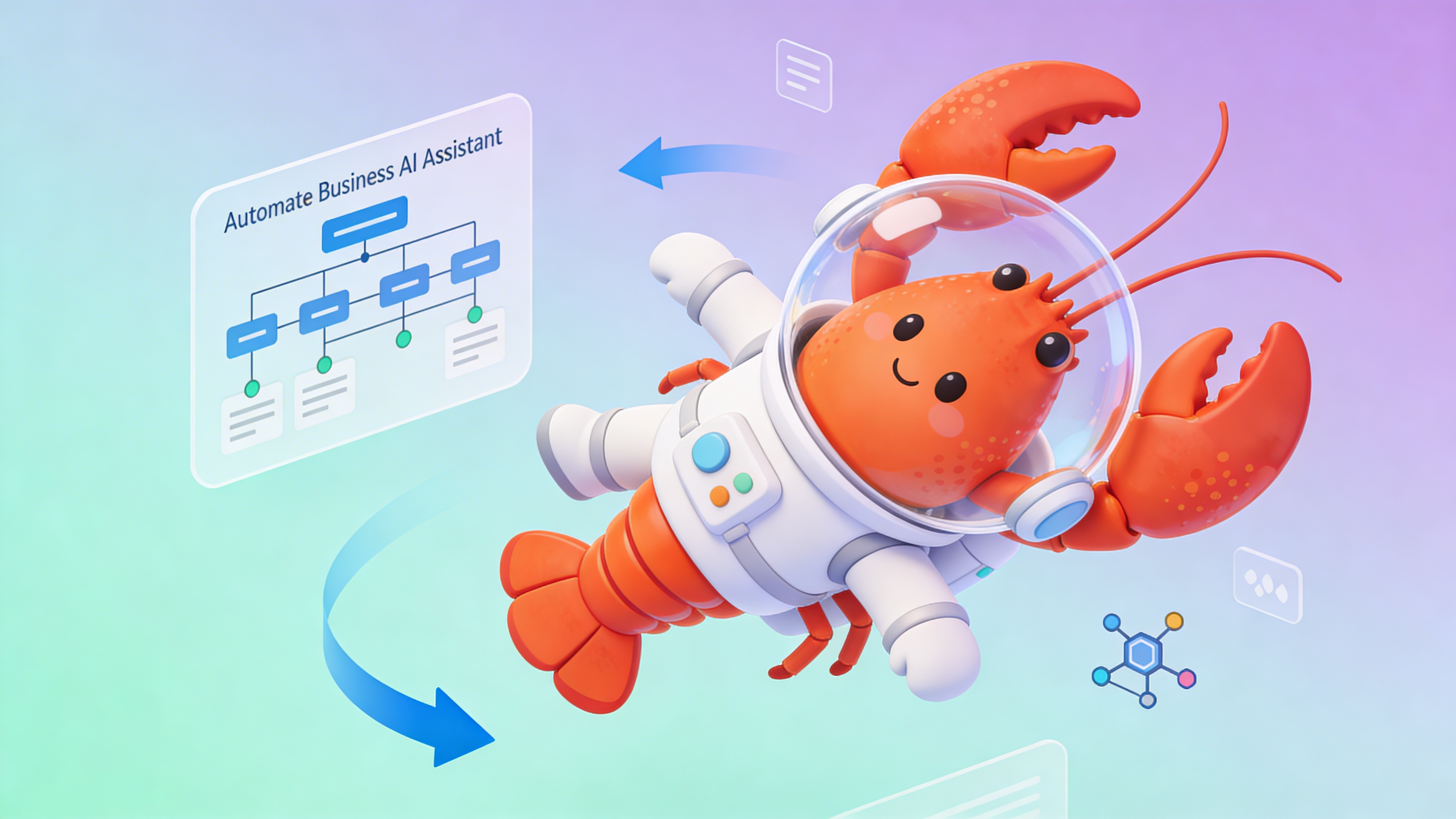 Illustration of an AI assistant boosting productivity in a business setting
